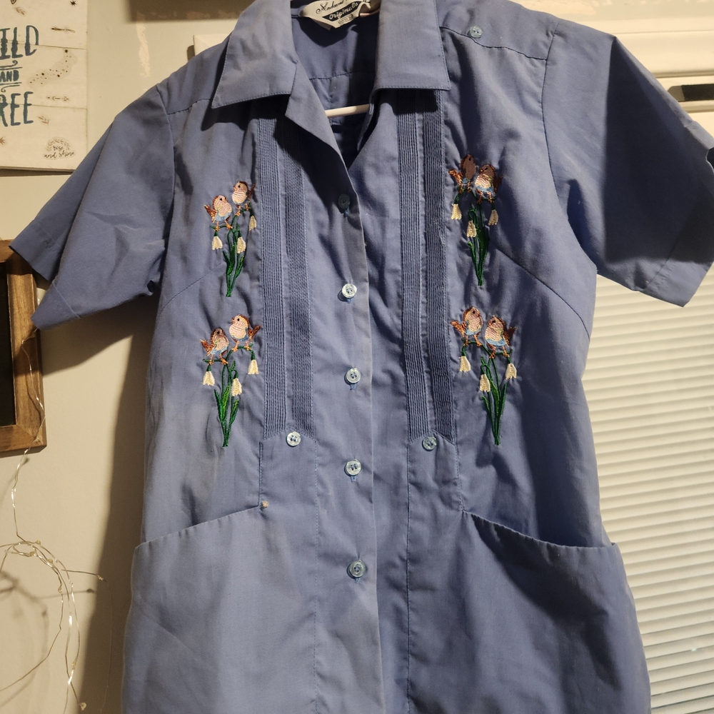 Blue Embroidered Button Down Shirt-Vintage